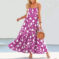 Puawkoer жени лятна флорална ежедневна рокля рокля спагети каишка плаж прикрийте дълги ками макси рокли дамски върхове l лилаво