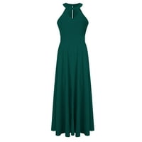 OAVQHLG3B Женска модна елегантна Англия халтер шия без ръкави солидна рокля с дължина на пода
