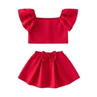 B91XZ Toddler Girl Toletits Лято деца Детче бебе момичета пролетта лято солиден памук от рамо горна вратовръзка момичета тоалети, размери 5- години