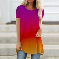 Дамски върхове дамски мода лято дълги туники ежедневни върхове отпечатани тениски с къси ръкави с къс ръкав