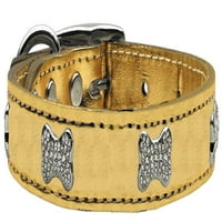 Mirage Pet Products Crystal & Leather Bone Dog Collar, Gold, L