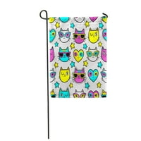 Безпроблемен модел с модни кръпки значки котки сърца и звезди градински флаг декоративно знаме къща банер