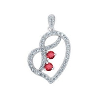 Стерлинг сребърни жени кръгли кубичен циркония CZ две червени каменни сърдечни модни чар с висулка висулка