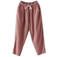 Панталони Yubnlvae за жени, женски твърд памук и ленени джобни еластични талии панталони панталони