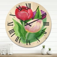 Дизайнарт 'красиви цветя лале червено и розово' традиционен дървен стенен часовник