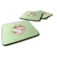 Carolines Treasures CK4414FC Brittany Spaniel Green Flowers Coaster Coaster 4, 1 2, Multicolor