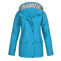 Жени солидни дъждовни якета на открито плюс водоустойчиво качулка дъждобран ветроустойчиви палта за жени небесно синьо