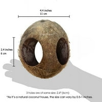 Хижа с кокосово птица с 3 дупки, идеална за скриване на просо и гнездене, къща за птици прави мини кондо, декор за дома или висящ дозатор за храна