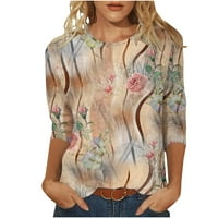 Сделки за деня разрешение Женска модна отпечатана разхлабена тениска ръкави Блуза Екипаж Небрежни върхове
