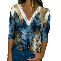 Дамска туника върхове ръкав мода жена v-nect тениска с дълъг ръкав есенни върхове суичърлб на клирънс синьо