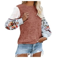 Дамски върхове памучни ризи дълъг ръкав за жени пуловер за дами ваканция основни пуловер блузи свободни памучни блузи жени тениски за жени полиестер розово xl