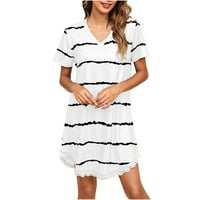 Женски ежедневен къс ръкав раирана тениска рокля Лятна екипаж мини рокля свободна мека удобна PJS Loungewear