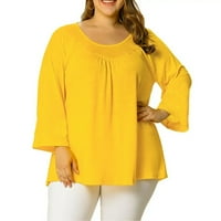 Miayilima плюс размер женски ризи ежедневни върхове ризи за жени зима есен с дълъг ръкав кръгло деколте тениски жълт 4xl
