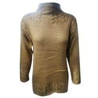 Женски пуловер Разчистване Жени дълги ръкави твърд цвят половин висок яка топ небрежен хлабав пуловери ролки khaki l