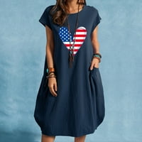 Жени американски флаг мини рокля с джипове с къс ръкав звезда и раирана слънчева дресга