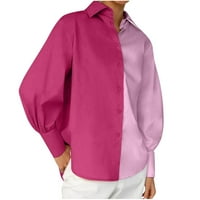 Женски ризи с дълъг ръкав бутон надолу с ревера v шия пачуърк солидни облечени ежедневни върхове за жени риза