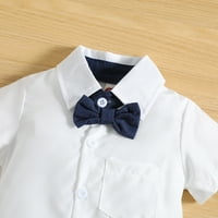 Момчета къс ръкав бяла риза Romper Bodysuit Shorts с вратовръзка джентълмен тоалети Детско облекло улично облекло ежедневно облекло