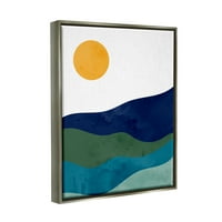 Ступел индустрии абстрактни хълмове пейзаж слоести ивици слънце грее графично изкуство блясък сив плаваща рамка платно печат стена изкуство, дизайн от Ким Алън