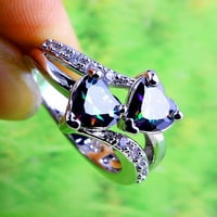 Feledorashia пръстени за жени Подаръци за Свети Валентин Жени Famale Fashion Lover Bewelry Heart Cut Rainbow & White Gemstone Ring