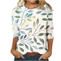 hoksml модерни върхове за жени, женски модни отпечатани разхлабени тениски със средна дължина ръкави блуза кръгла шия ежедневни върхове