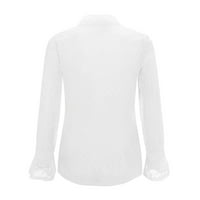 Женска блуза Женски небрежен свободен бутон с v-образно деколте дантела нагоре точка с дълъг ръкав с дълъг ръкав топ блуза бяла xl