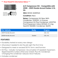 C Компресор комплект - Съвместим с - Honda Accord Sedan 3.5L V6