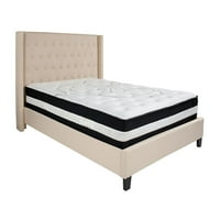 Offe Riverdale Queen Size Tufted тапицирана платформа легло в бежова тъкан с джобна пролетен матрак