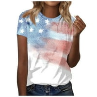 Sksloeg дамска блуза плюс размер американски флаг отпечатано късо ръкав горен екипаж на шията свободни патриотични върхове блузи, светлосини m