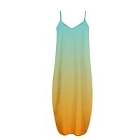 Olyvenn Women's Summer Sling дълга рокля с джобове модерна без ръкаща коктейлна рокля градиент Sundress Sexy Scoop Babydoll Loose Casual Swing Procil рокля, опечена официално зелено 16