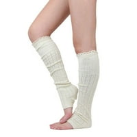 Женски плетени крак загреватели, зимна топла дантелена облицовка коляно високи дълги чорапи багажници