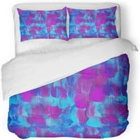 Комплект спално бельо акварелен масло абстрактни лилави удари с четка с платно синьо виолетово артистично двойно покритие за одеяло с възглавница за домашна спално бельо декорация