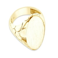 Nugget Band Овален гравируем пръстен за подписване в 14K жълто злато над стерлингово сребро, размер на пръстена 14