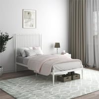 Гизел модерна метална платформа легло с табла и подпокривно място за съхранение, две, Бяло