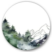 Дизайнарт 'дървета със зимен тъмно син планински пейзаж' модерен кръг метал Арт-диск от 11