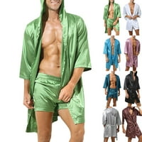 Мъже качулка свободна сатен копринен халат пижама за спално облекло рокля за баня халат нощни нощи