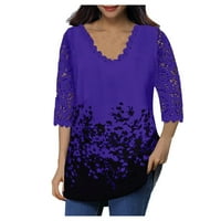 Lyinloo женски дантелен ръкав v шия тениска дами флорална блуза туника върхове плюс размер