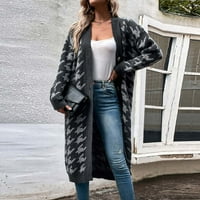 Дамски палта модерни есента нова дълга птичка кариран пуловер жилетка жилетка