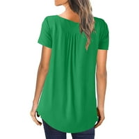 Ernkv женски модерен течен люлеещ се туника клирънс плътни върхове къси ръкави тийнейджъри кръгла шия ризи бутон за свободното време винтидж дрехи мода лято зелено s