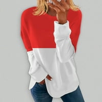 Качулки за жени суичър за жени с двоен цвят кръгла шия дълъг ръкав Голяма женска най -добра зима нова пуловерна есенни дрехи за жени червено L