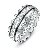 Сребърен сватбен пръстен за унизис стерлингов сребърен Hallow Infinity Knot Plain Dome Band Plated Black Line