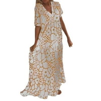 Небрежна рокля за жени с къс ръкав щампа v шия maxi loose рокля boho beach long sundress