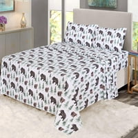 Ruvanti Flannel Sheets King Size - памучен честен фланелен чаршаф - дълбоки джобове - всички сезони дишащи и супер меки - топли и уютни - - Мечка и дървета