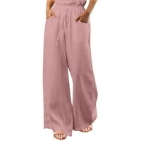 Йога панталони с широк крак за жени свободни памучни памучни суитчъри с джобове с висока талия панталони редовно прилягане на панталона Панталон розов L