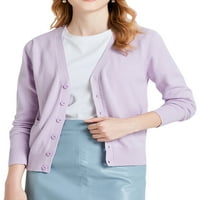 Преден ход жените връхни дрехи Дълъг ръкав жилетка пуловер В врата палто работа еднореден яке бутон надолу ярко розово