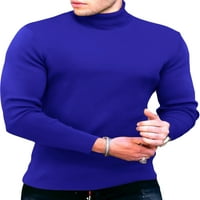 Avamo Men Тениска с високи върхове на шията Твърди цветни тениски Фитнес Небрежен основен тройник Редовно прилягане на блуза с дълъг ръкав син 2xl