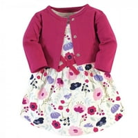 Докоснати от природата бебе и малко момиченце органичен памук рокля и жилетка комплект, Розово ботаническо, 12 месеца