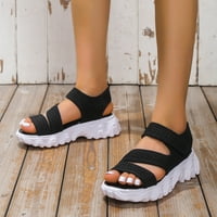 Клинови сандали за жени жени летни отпечатани клинове дишаща катарама кръг пръст плажни сандали обувки жени сандали черно 7