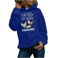 Aueoeo дамски качулки пуловер, модерни дрехи за тийнейджъри жени забавни пилета ежедневни модни нови екипажи Смешно печат качулка върхове върхове