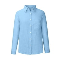 Funicet жени ризи с дълъг ръкав дълбок бутон с V-образно деколте надолу джобове навиват ризи
