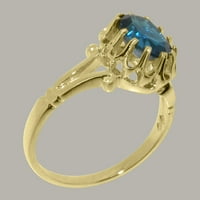 Британски направени 9k жълто злато истинско истинско лондонско синьо топаз женски пръстен - Опции за размер - размер 5.75